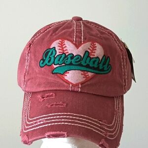 NWT Kbethos Vintage Distressed Style Baseball‎ Heart Cap Adjustable OS Maroon